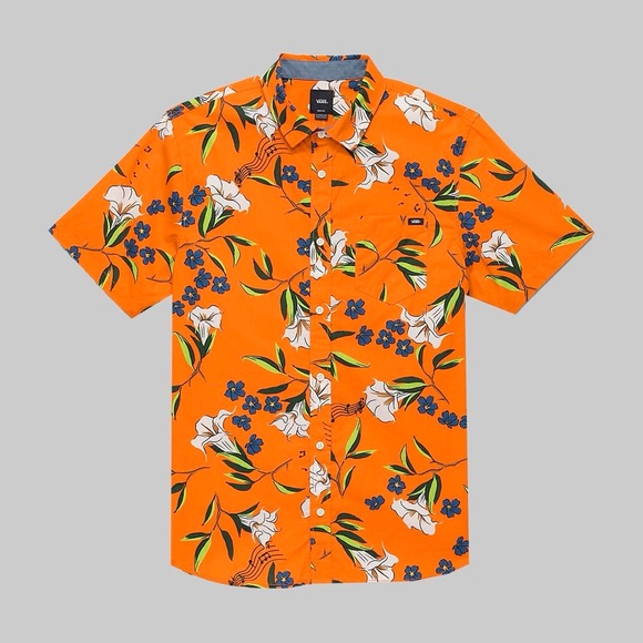 Vans Thompson Woven SS Floral Harvest Orange Shirt Size Large - Picture 10 of 11
